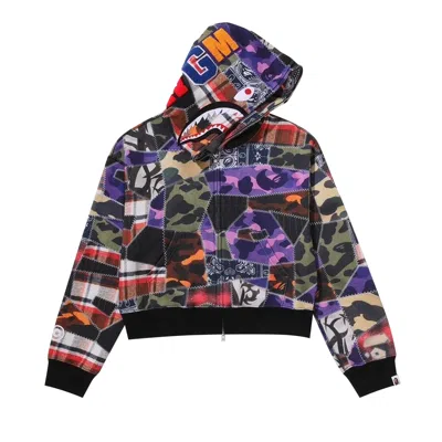 Pre-owned Bape Crazy Patch Boxy Cropped Shark Full Zip Hoodie 'multi' | Multi-color | Women's Size S In Multicolor