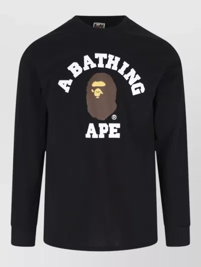 Bape Crew Neck Graphic Print Long Sleeve Shirt In Black