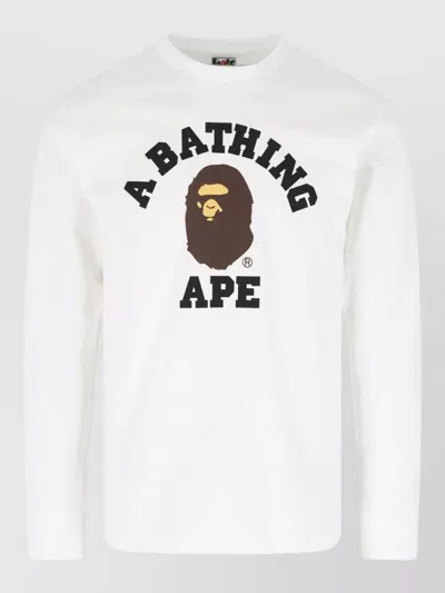 Bape Crew Neck Long Sleeves Graphic Print Shirt In White
