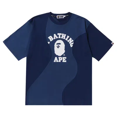 Pre-owned Bape Cutting College Relaxed Fit Tee 'navy' In Blue