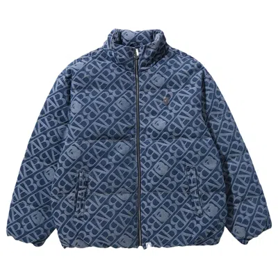 Pre-owned Bape Denim Monogram Puffer Down Jacket 'blue'