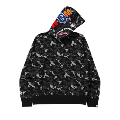 Pre-owned Bape Digital Camo Shark Wide Pullover Hoodie 'black' | Men's Size Xl