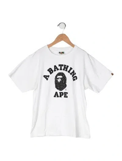 Pre-owned Bape Distortion College Logo Graphic Print T-shirt In White