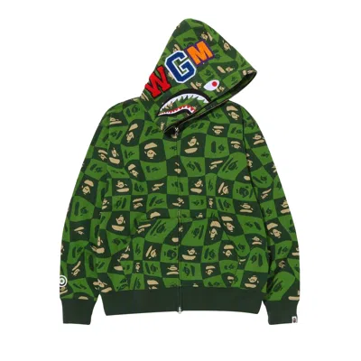 Pre-owned Bape Distortion Shark Relaxed Fit Full Zip Hoodie 'green'
