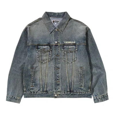 Pre-owned Bape Distressed Denim Trucker Jacket 'light Indigo' In Blue