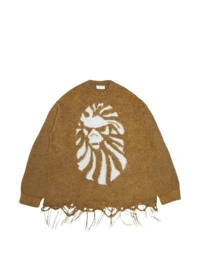 Bape Distressed-hem Sweater In Brown