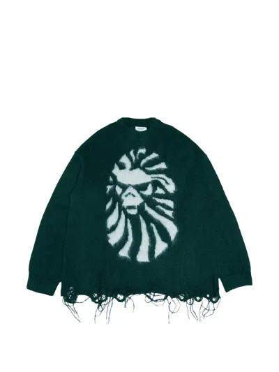 Bape Distressed-hem Sweater In Green