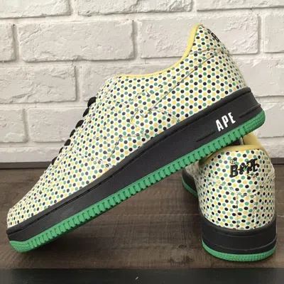 Pre-owned Bape Dot  Sta Patent Leather Sneakers A Bathing Ape Shoes In Green White Black Yellow