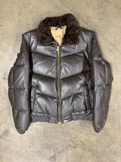 Pre-owned Bape Early Y2k Sheepskin Down Bomber Jacket In Brown