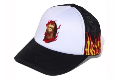 Pre-owned Bape Embroidery Fire Logo Trucker Cap Black
