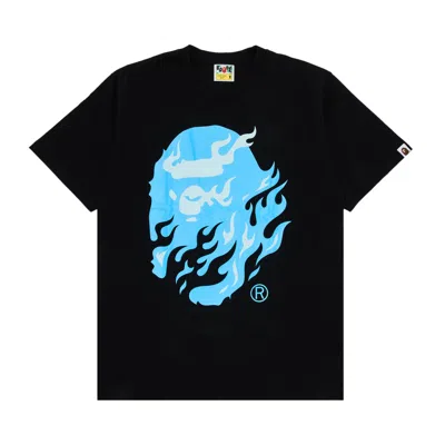 Pre-owned Bape Flame Ape Head Tee 'black/blue'