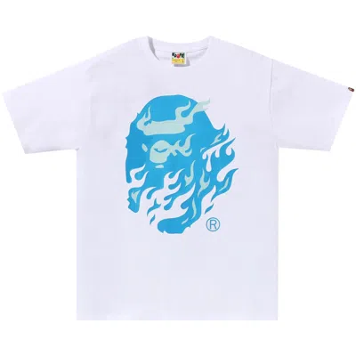 Pre-owned Bape Flame Ape Head Tee 'white/blue' | Men's Size L