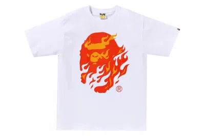Pre-owned Bape Flame Ape Head Tee White/red