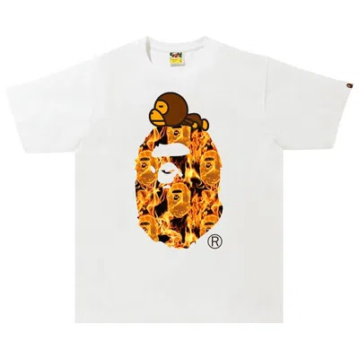 Pre-owned Bape Flame Milo On Big Ape Tee 'white/orange' | Men's Size M