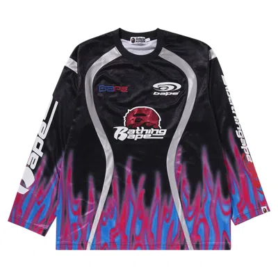 Pre-owned Bape Flame Pattern Multilogo Relaxed Fit Football Jersey 'black' | Men's Size L