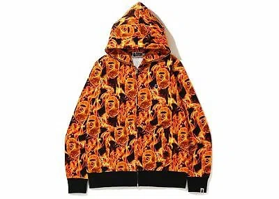 Pre-owned Bape "flame" Wide Full Zip Hoodie In Beige