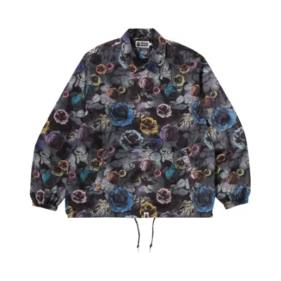 Pre-owned Bape Floral Camo Bathing Ape Logo Nylon Coach Jacket 'black'