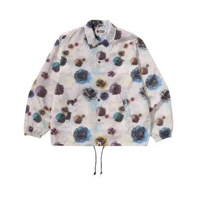 Pre-owned Bape Floral Camo Bathing Ape Logo Nylon Coach Jacket 'ivory' | Cream | Men's Size Xl In White
