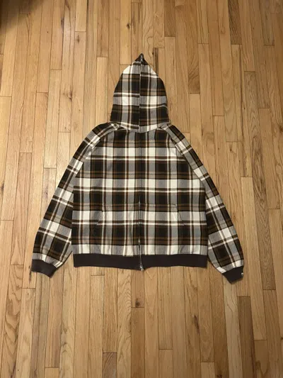 Pre-owned Bape Full Zip Brown Plaid Checkered Hoodie