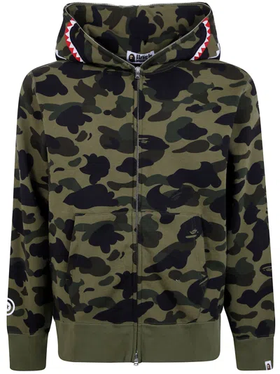 Bape Full Zip Hoodie "1st Camo Shark" In Green