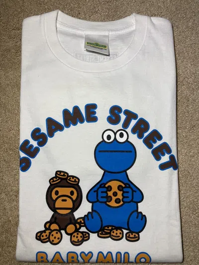Pre-owned Bape Fw19  Sesame Street Cookie Monster Baby Milo White 2019