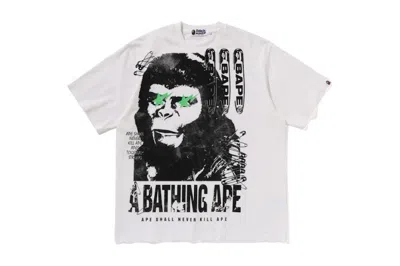 Pre-owned Bape Garment Dye Logo Relaxed Fit Tee Shirt In White