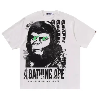 Pre-owned Bape Garment Dye Multi Logo Relaxed Fit Tee 'white' | Men's Size Xl