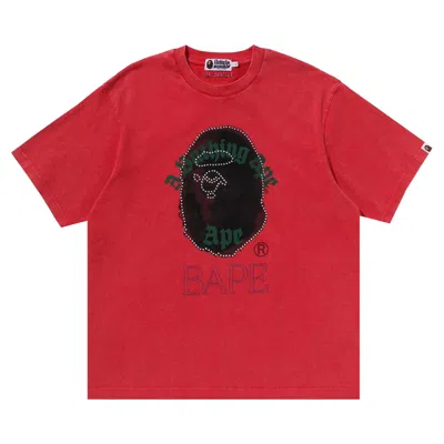 Pre-owned Bape Garment Dye Rhinestone Ape Head Relaxed Fit Tee 'red' | Men's Size Xxl