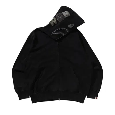 Pre-owned Bape Garment Dye Shark Relaxed Fit Full Zip Hoodie 'black' | Men's Size M