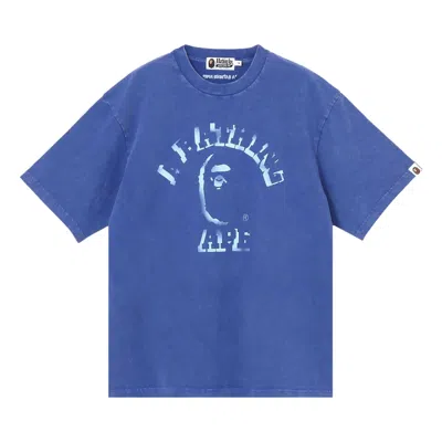 Pre-owned Bape Garment Dye Spray Print College Relaxed Fit Tee 'blue' | Men's Size Xl