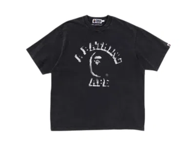 Pre-owned Bape Garment Dye Spray Print College Relaxed Fit Tee Shirt In Black