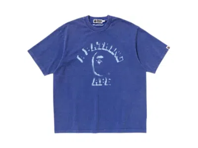 Pre-owned Bape Garment Dye Spray Print College Relaxed Fit Tee Shirt In Blue