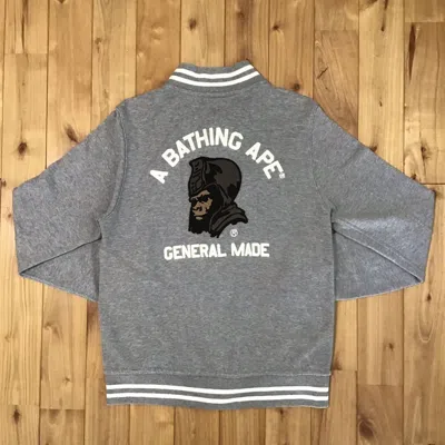 Pre-owned Bape General Embroidery Sweat Varsity Jacket Bomber In Grey