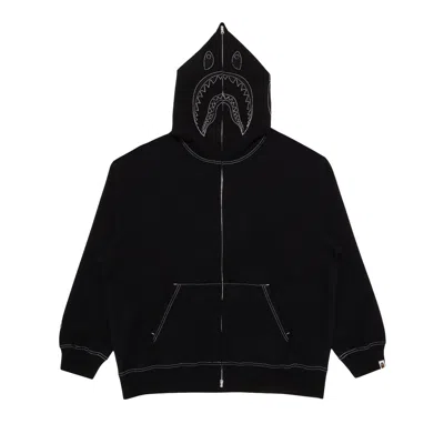Pre-owned Bape Goat Exclusive  Contrast Stitching Relaxed Fit Full-zip Shark Hoodie | Black | Men's Size L