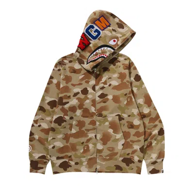 Pre-owned Bape Gradation Camo Shark Full Zip Hoodie 'beige' | Tan | Men's Size S In Brown