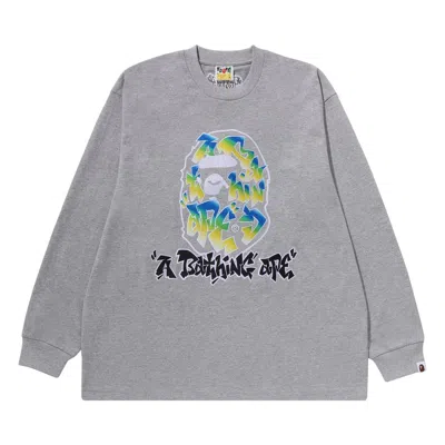 Pre-owned Bape Gradient Ape Head Oversized Long-sleeve Tee 'grey'