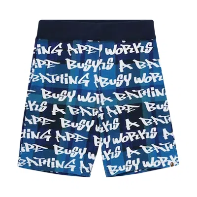Pre-owned Bape Graffiti Check Shorts 'blue' | Men's Size M