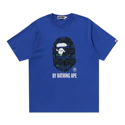 Pre-owned Bape Graffiti Pattern By Bathing Ape Tee 'blue' | Men's Size Xl
