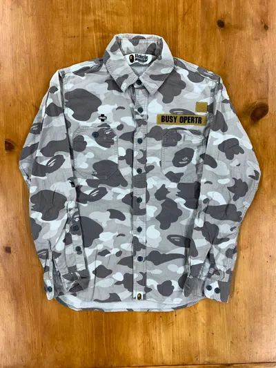 Pre-owned Bape Gray Camo Overshirt In Grey