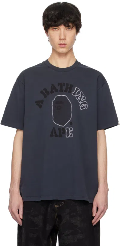 Bape Gray Garment Dye College Relaxed Fit T-shirt In Charcoal