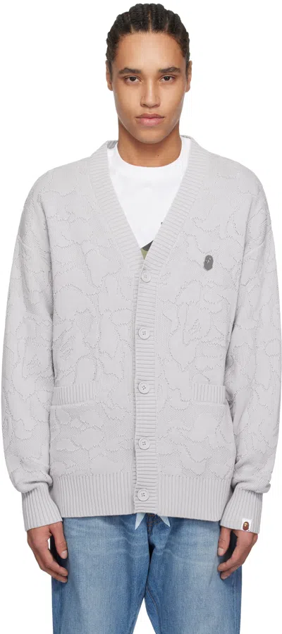 Bape Gray Solid Camo Jacquard One Point Cardigan In Gra-gray