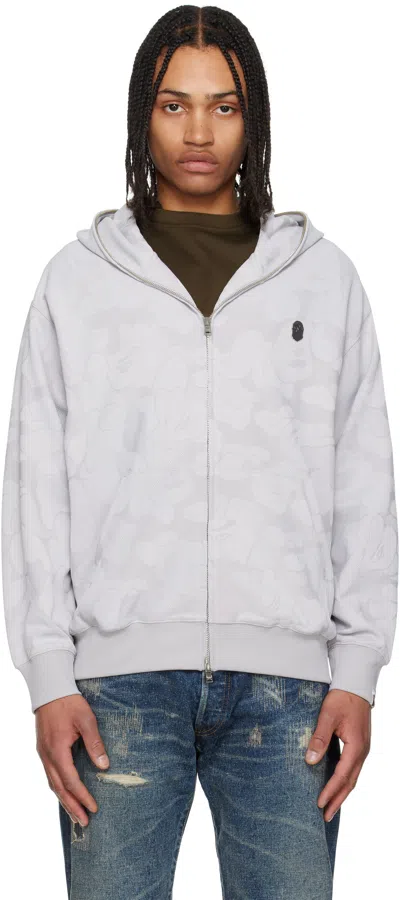 Bape Gray Solid Camo Jacquard One Point Zip Hoodie In Gra-gray