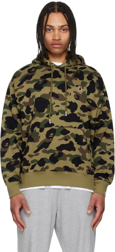 Bape Green 1st Camo Jacquard One Point Pullover Hoodie In Grn-green