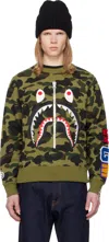 Bape Green 1st Camo Shark Crewneck Sweatshirt In Green