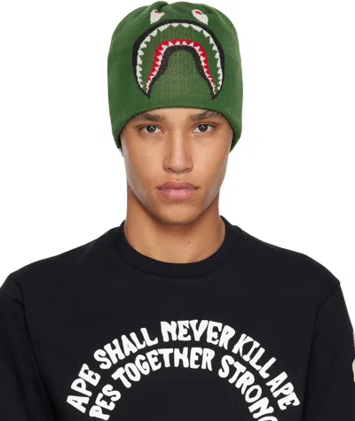 Bape Green 2nd Shark Knit Beanie In Grn-green