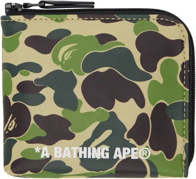Bape Green Abc Camo Pu Leather Mini Zipped Wallet