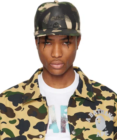 Bape Green & Beige Map Camo Cap In Grn-green