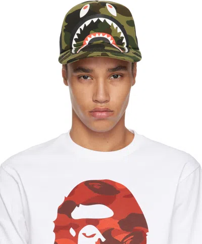 Bape Green & Black 1st Camo Shark Mesh Cap In Grn-green