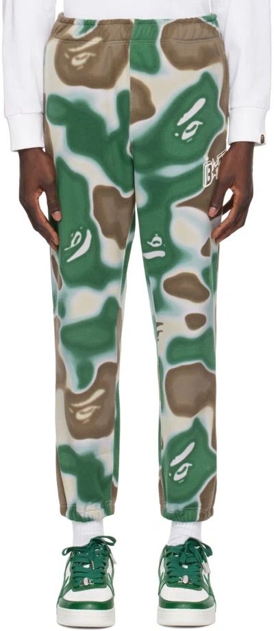 Bape Green & Brown Liquid Camo  Sta Sweatpants In Olive Drab