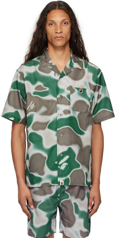 Bape Green & Gray Liquid Camo One Point Shirt In Olive Drab